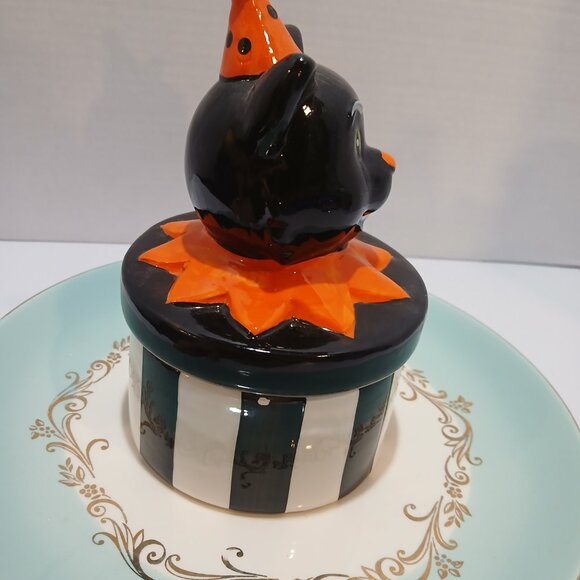 Halloween Retro Black Cat Ceramic Trinket Box - Picture 5 of 11